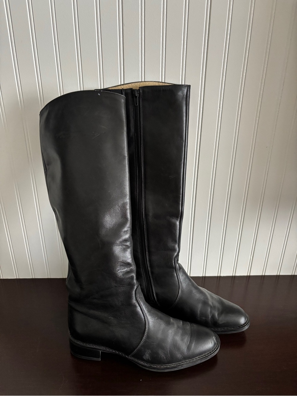 Women's Tall Black Leather Heeled Riding Boots